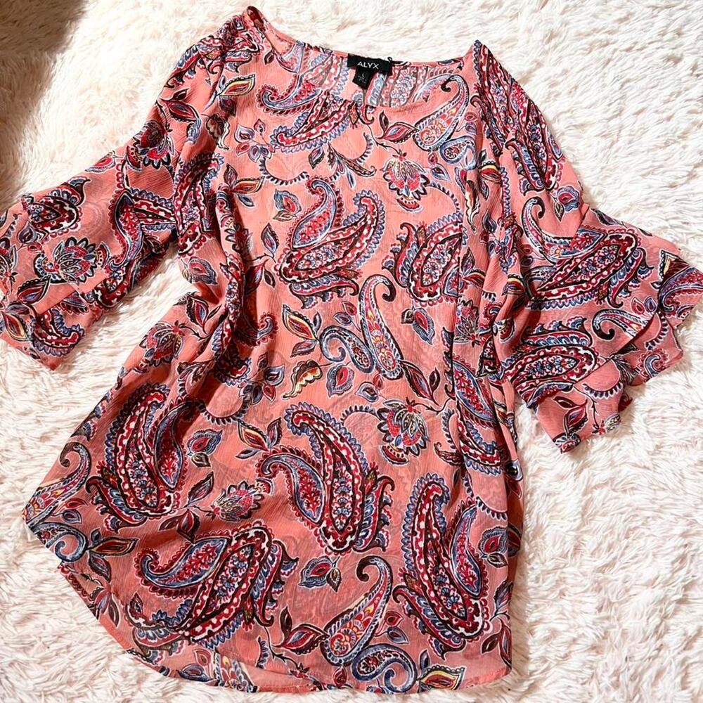 Alyx Chiffon Flowy Boho Paisley Indie Earthy Prairie Sheer Ruffle‎ Sleeve Blouse